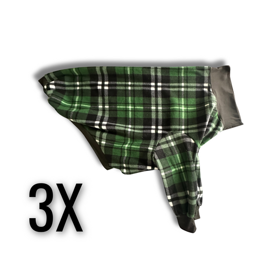 3X Green & Black Plaid Fleece Crewneck