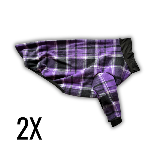 2X Black & Purple Plaid Fleece Crewneck with Black Trim