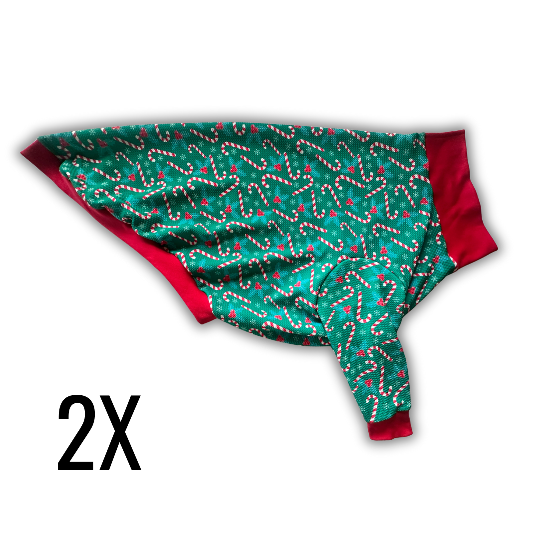 2X Knit Candy Cane Crewneck with Red Trim