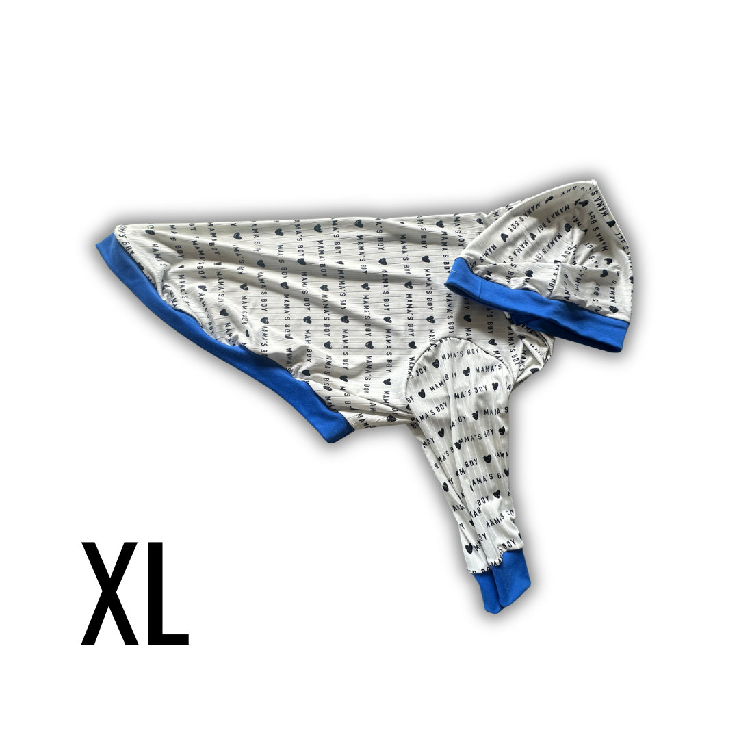 XL Mama's Boy Knit Hoodie with Blue Trim