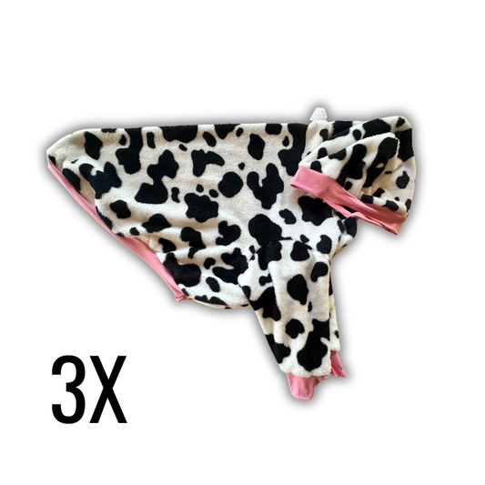 3X House Cow Fleece Hoodie with Pink Trim