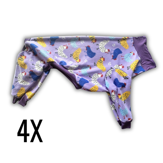 4X Spring Chicken Fleece Jammies with Purple Trim
