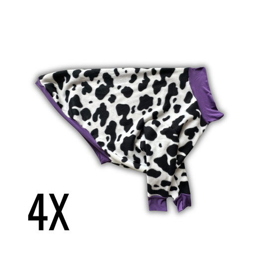4X House Cow Fleece Crewneck with Purple Trim