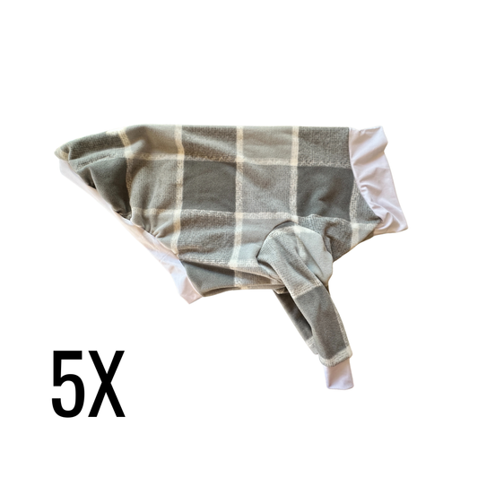 5X Grey & White Plaid Fleece Crewneck with White Trim