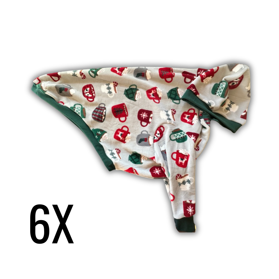 6X Coffee Mug Fleece Hoodie with Green Trim