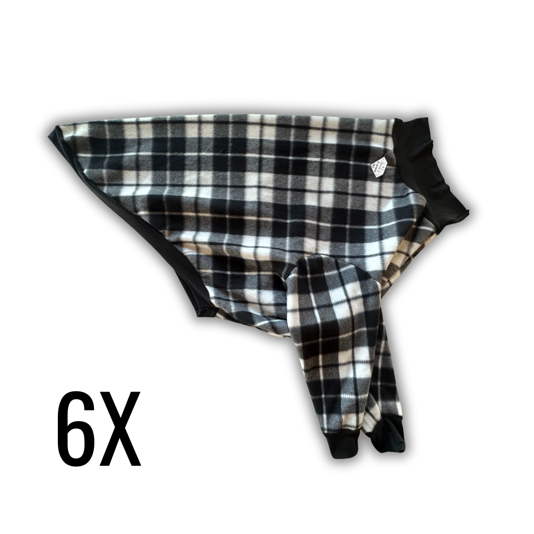 6X Black & White Plaid Fleece Crewneck with Black Trim