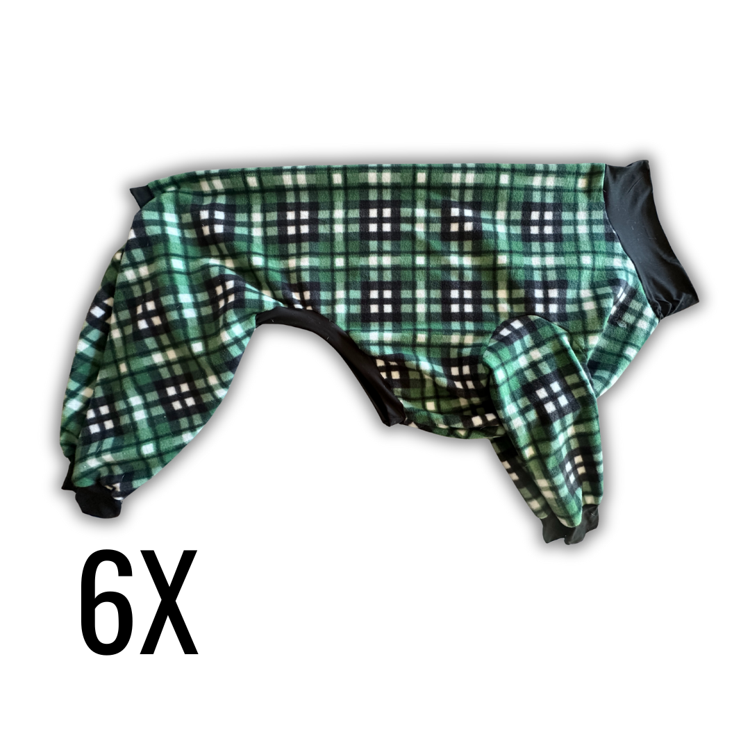 6X Green and Black Plaid Fleece Original Jammies with Black Trim