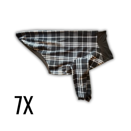 7X Black & White Plaid Fleece Crewneck with Black Trim