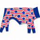 Dog jammies with American flag pattern on a white background